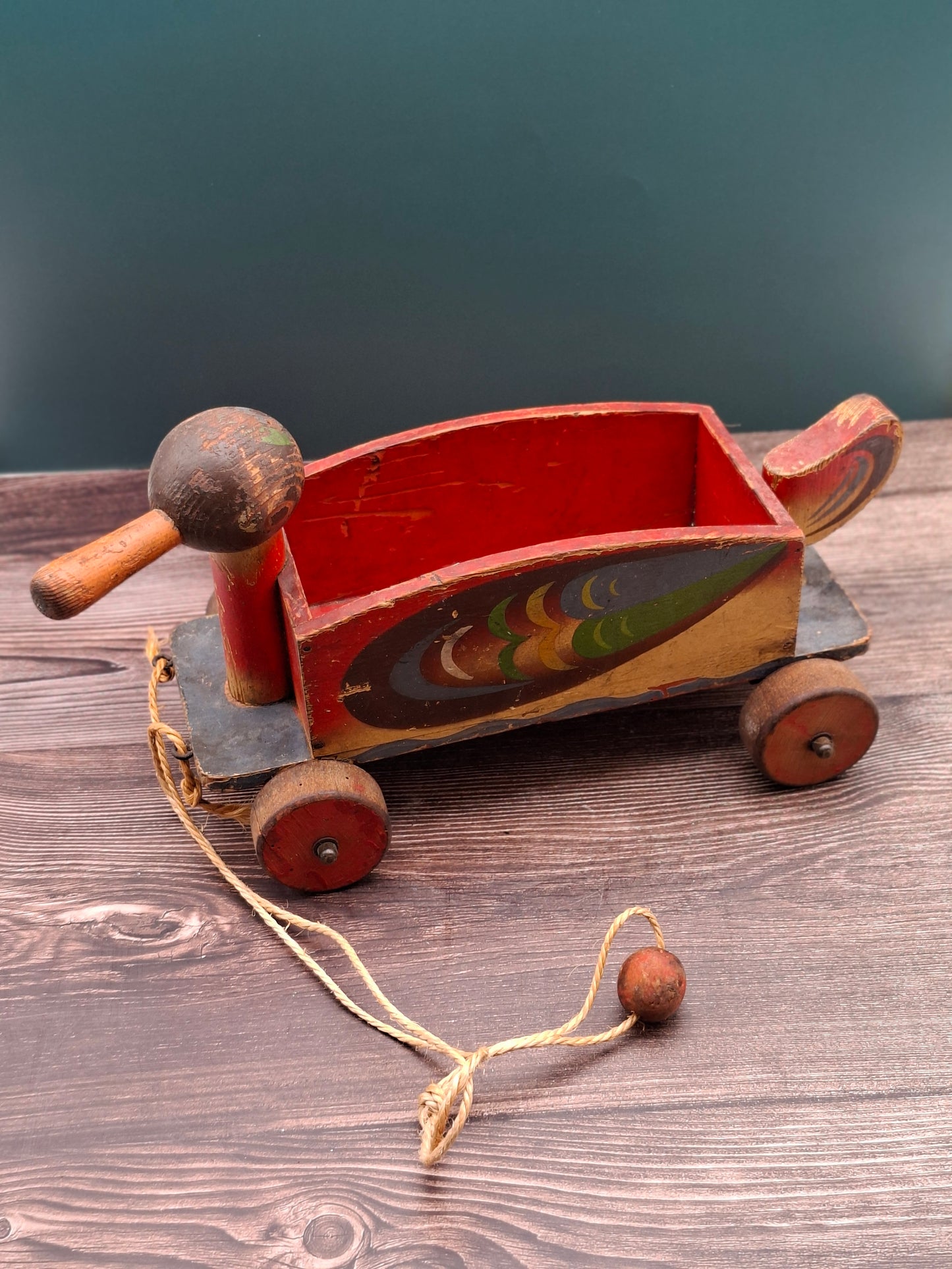 Vintage houten trek-eend – handgemaakt speelgoed uit de jaren ’50