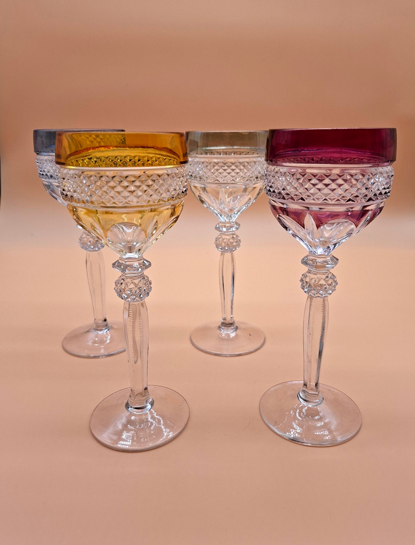 Vintage Hofbauer Kristallen Wijnglazen – Set van 4 | Kleurrijk Glaswerk uit de Jaren '50