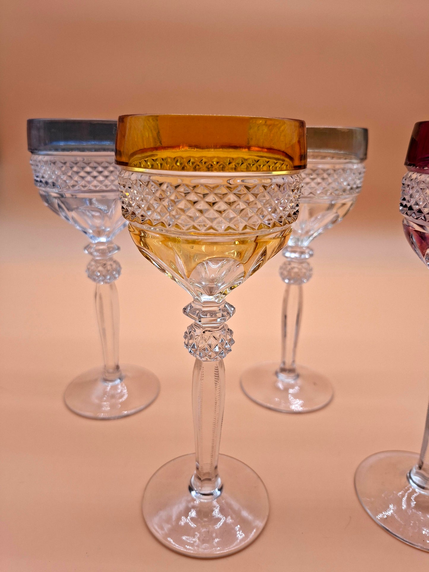 Vintage Hofbauer Kristallen Wijnglazen – Set van 4 | Kleurrijk Glaswerk uit de Jaren '50
