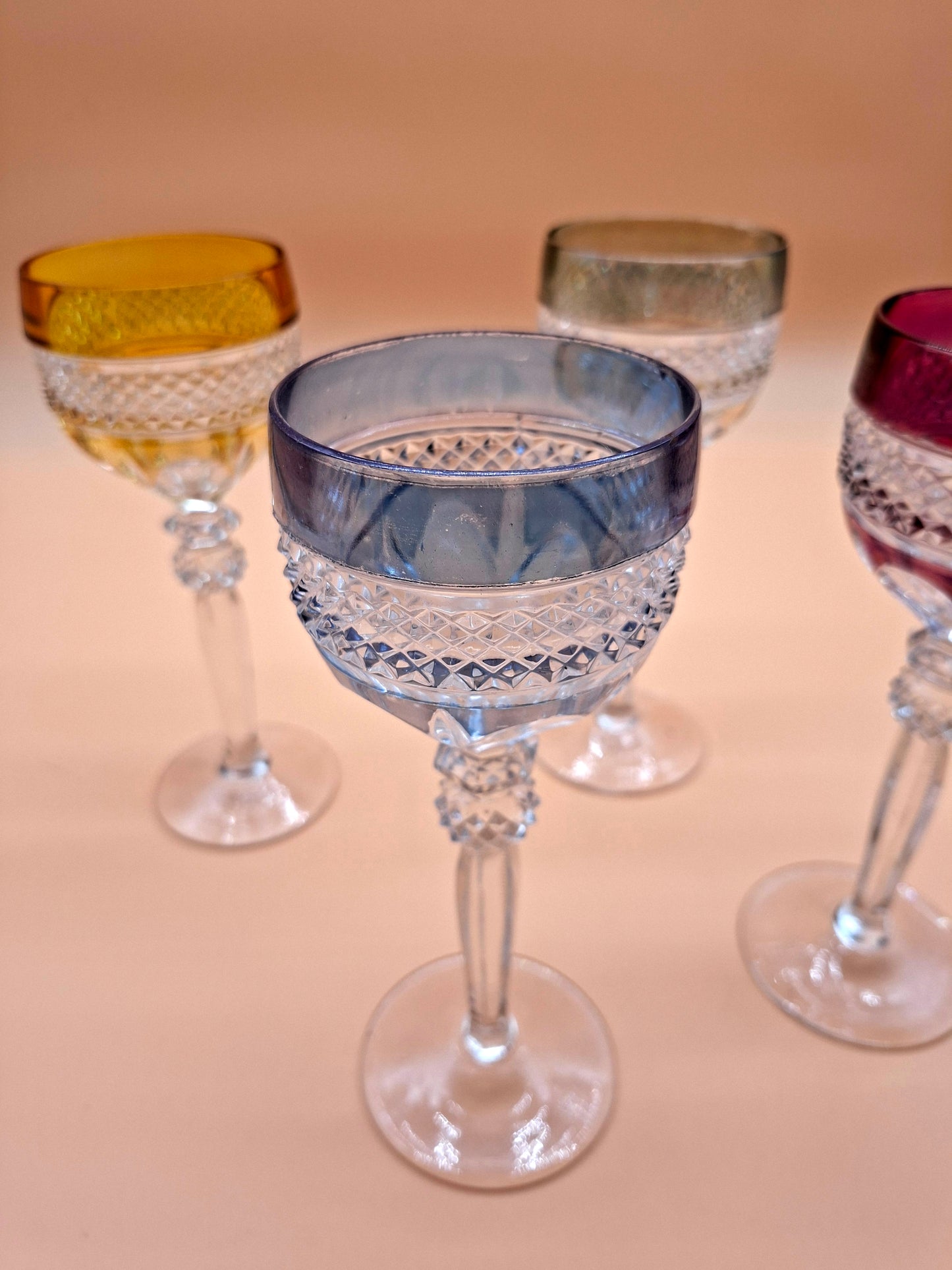 Vintage Hofbauer Kristallen Wijnglazen – Set van 4 | Kleurrijk Glaswerk uit de Jaren '50