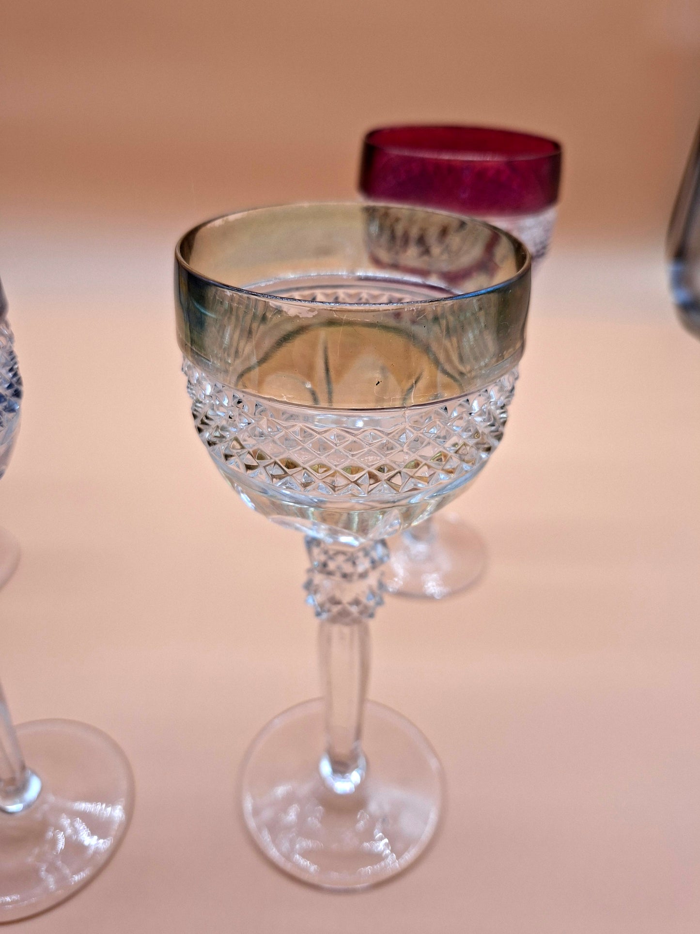 Vintage Hofbauer Kristallen Wijnglazen – Set van 4 | Kleurrijk Glaswerk uit de Jaren '50