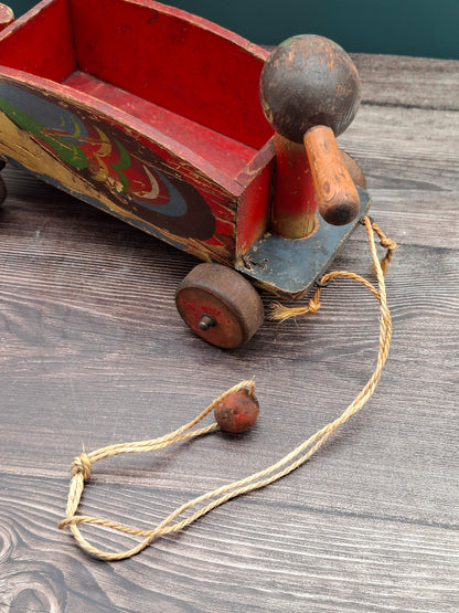 Vintage houten trek-eend – handgemaakt speelgoed uit de jaren ’50