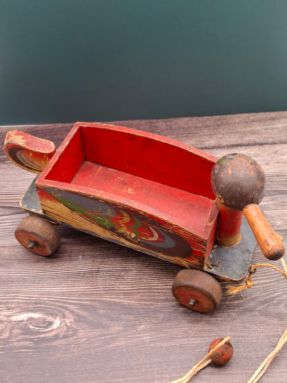 Vintage houten trek-eend – handgemaakt speelgoed uit de jaren ’50