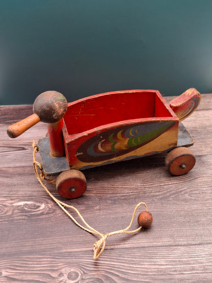 Vintage houten trek-eend – handgemaakt speelgoed uit de jaren ’50