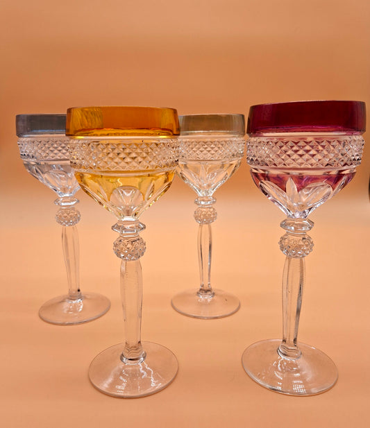 Vintage Hofbauer Kristallen Wijnglazen – Set van 4 | Kleurrijk Glaswerk uit de Jaren '50