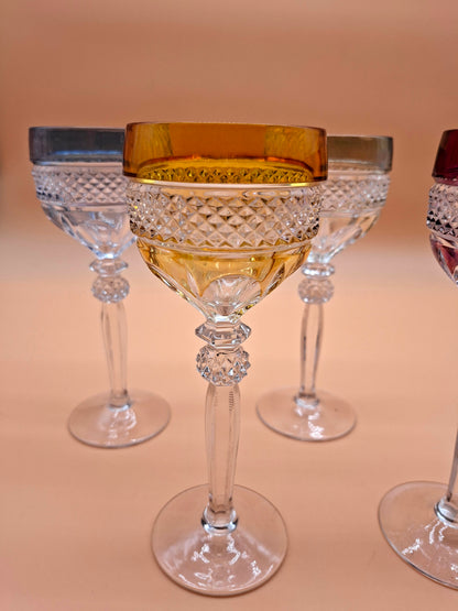 Vintage Hofbauer Kristallen Wijnglazen – Set van 4 | Kleurrijk Glaswerk uit de Jaren '50