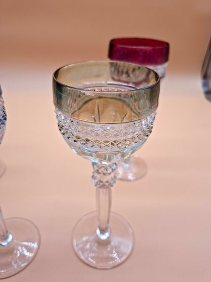 Vintage Hofbauer Kristallen Wijnglazen – Set van 4 | Kleurrijk Glaswerk uit de Jaren '50
