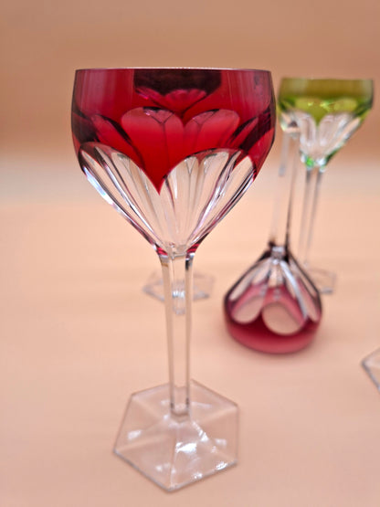 4 Val Saint Lambert 'Tilly' wijnglazen – Dubbelkleurig kristal met zeldzaam belletje
