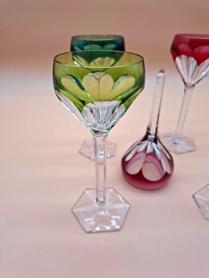 4 Val Saint Lambert 'Tilly' wijnglazen – Dubbelkleurig kristal met zeldzaam belletje